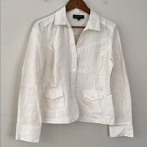 Jones New York Collection neutral Ivory linen shirt jacket waist pockets SZ 4